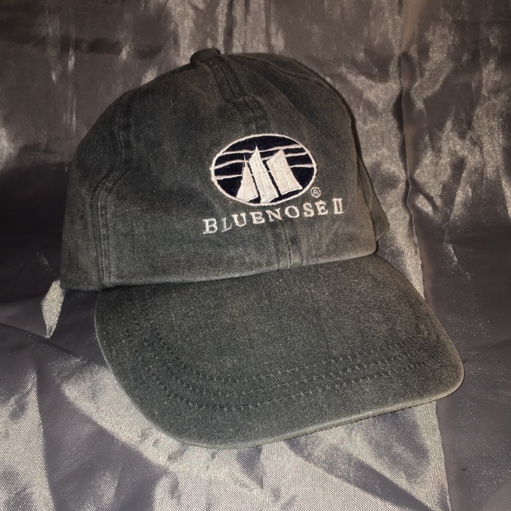 Bluenose II gray blue sailing hat long bill adjustable back strap cap